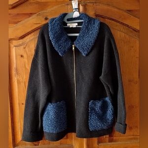 Boden Cardigan Sweater Coat Grey and Blue Women's Size 16-18